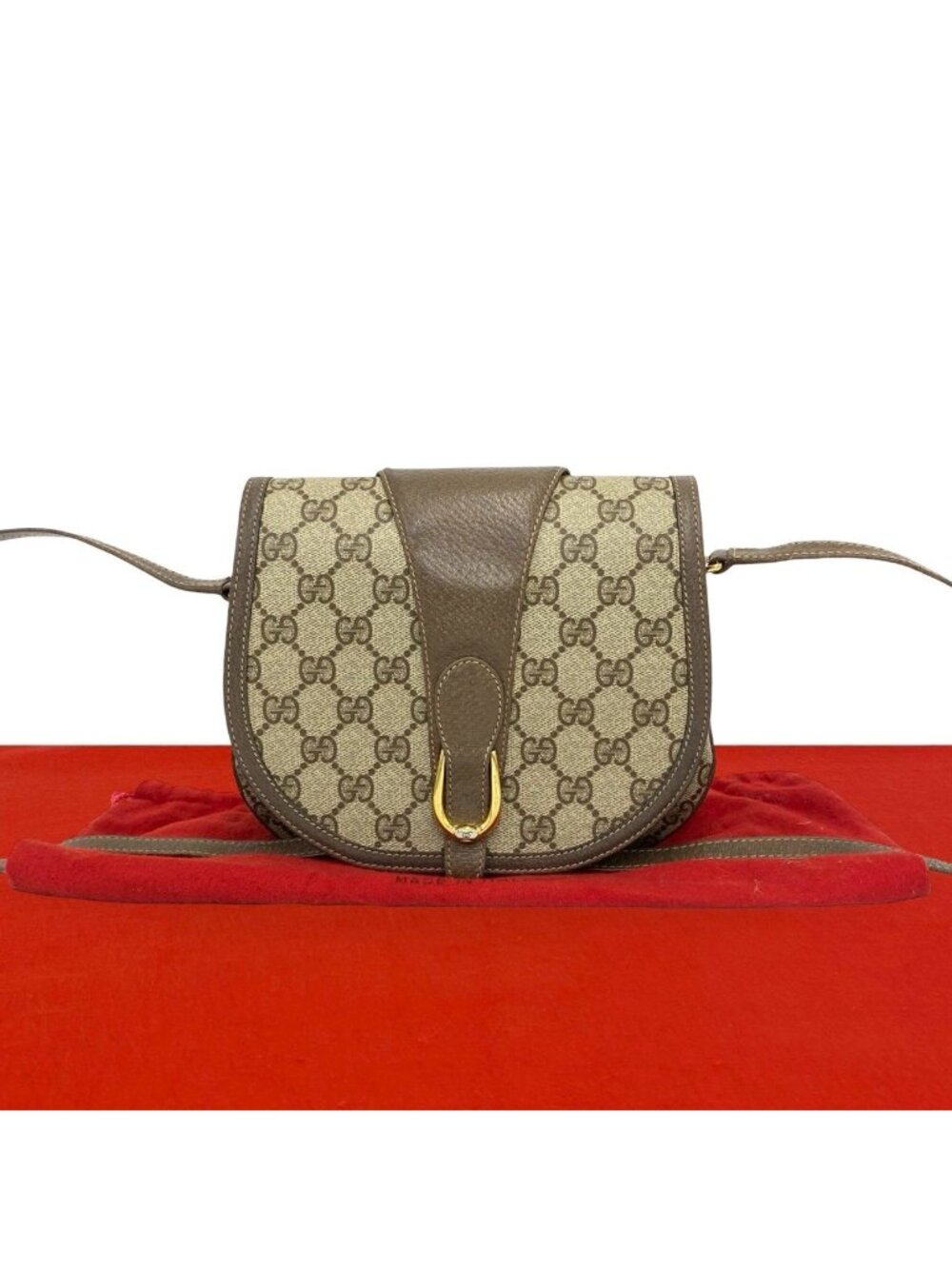 Gucci Vintage GG Pattern Logo Leather Shoulder Bag Pochette Brown